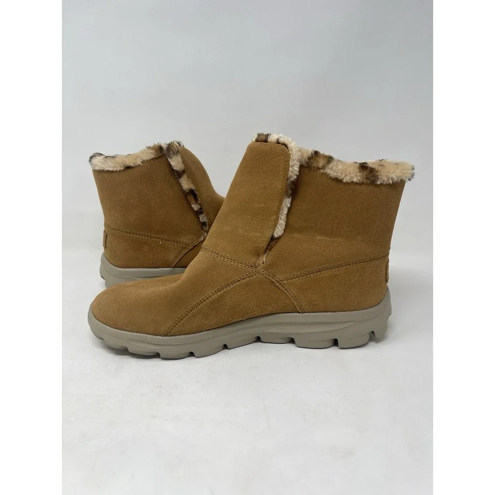 Skechers Boots Chestnut & Leopard Goga Mat On The Go Suede Faux Fur Lined Size 8